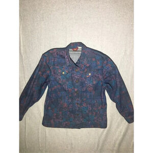 Womens Lee Denim Jacket Size 13/14 Vintage Floral Made in USA Cotton Statement